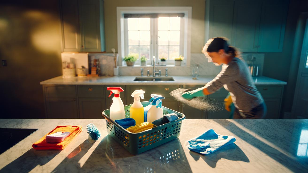 Illustration of a simple three-step routine for effortless home cleaning: Prime, Power Pass, Sustain